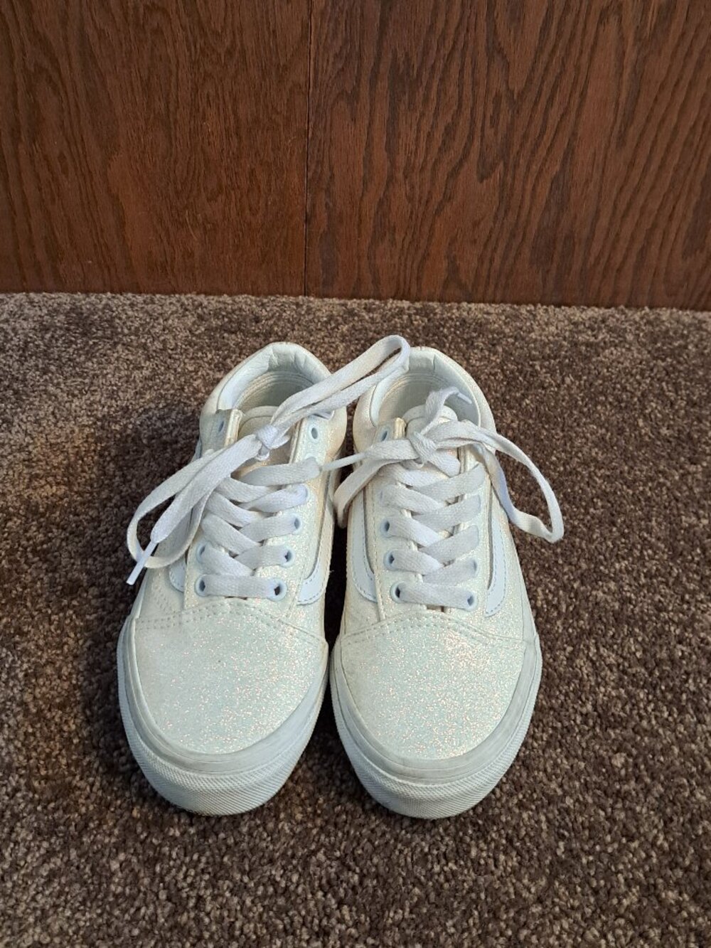Vans old skool Kids Sz 1 Glitter White Classic Skateboard sneakers shoes - Picture 3 of 10
